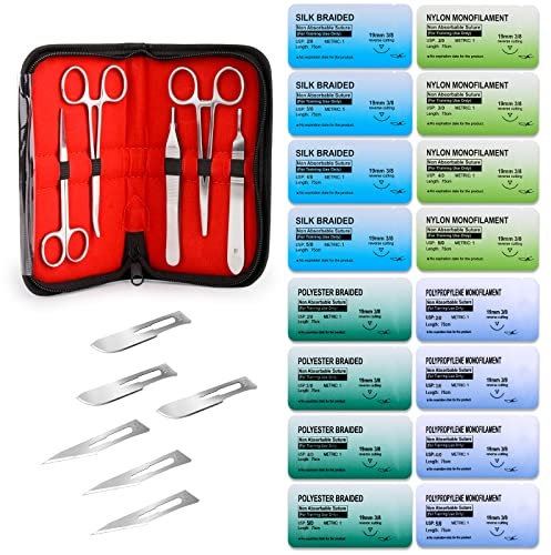 Hilo de sutura estéril con aguja y kit de herramientas de sutura para estudiantes de medicina Práctica de sutura quirúrgica, práctica de primeros auxilios de emergencia