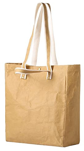 LEKOCH Groß Waschbar Wiederverwendbar Kraft Papier Tote Bag Tragetasche für Arbeit Büro Reisen Einkaufen Schule und Alltag