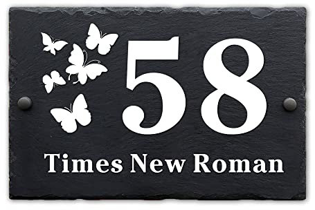 Slate House Signs Door Numbers Plaques for Wall Engraved Name Road Plate Plaque Rectangle Rustic Black Natural Slate Signs 10 Year Guaranteed 27x20cm