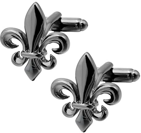 Boutons de Manchette Fleur de Lys | Bouton de Manchette Noir pour Homme | Cadeau Chemise de Mariage pour Homme | Accessoires Hommes Design | Manches Mousquetaire Française Luxe Argenté