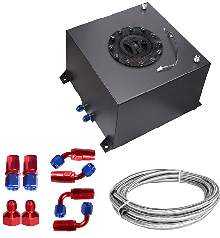 Edicapo Réservoir de pile à combustible universel de 20 L en aluminium poli noir avec bouchon/niveau d'envoi / ligne d'alimentation en huile de 3,7 m