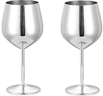 Wnvivi 520 ml Edelstahl-Weingläser, 2er-Set, Metallkelche, Champagnerglas, Rotweingläser für Party, Hochzeitstag, Silber