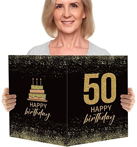 BOFUNX 50. Geburtstagskarte Groß Happy Birthday Grußkarte Geburtstag Glückwunschkarte Gästebuch Gastposter für Männer Frauen Geburtstag Partydeko