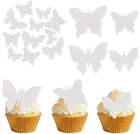 50 Stk Essbare Schmetterlinge für Torte,Tortendeko Schmetterling Weiß,Tortendeko Essbar Schmetterlinge,Esspapier Tortendeko Hochzeit Essbar Muffin Torten Deko,Schmetterling Deko Geburtstag Kuchen Deko