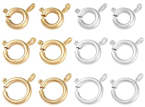 BENECREAT 12 Stück 6 Stile Echte 24K Vergoldete Federverschlüsse, 925 Verbindungsstück Aus Sterlingsilber Für Herstellung von Halsketten, Armbändern Und Schmuck