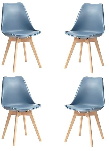 EGOONM Juego de 4 Sillas de Comedor Escandinavas, Sillas de Cocina Retro Tapizadas con Patas de Madera Maciza de Haya (Azul Oscuro)