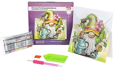 Ideen mit Herz Diamond-Painting-Aufstellkarte | 370 g/m² | 16,3 cm x 16 cm | inkl. Briefumschlag & Werkzeug (Garten Wichtel)