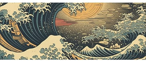 DNOVING GWP-979297216 Geschenkpapier für Jungen und Mädchen, Art-Deco-Motiv, schwarze Welle von Kanagawa, 147,3 x 58,4 cm, 2 Rollen
