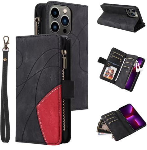 GoodcAcy Kompatibel mit Hülle Xiaomi Mi 11T/Mi 11T Pro, 9 Kartenfäche Leder Geldbörse Stoßfest Flip Case mit Handschlaufe Standfunktion Reißverschluss Handyhülle Magnetverschluss Wallet– Schwarz