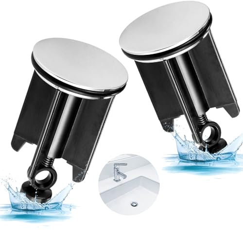 Kssvzz 2 Pièce Bonde de Lavabo, Bouchon Evier Chromé Universel 40mm, Bouchon Lavabo Salle de Bain, Bouchon Baignoire Réglable en Hauteur pour Bidet, Cuisine