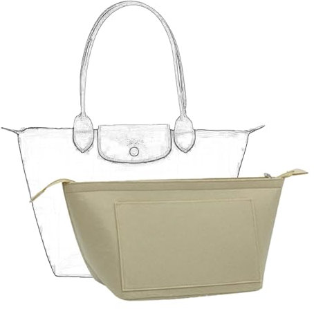 D.DUO Taschen-Organizer, Geldbörsen-Einsatz mit Reißverschluss, geeignet für Longchamp lange und kurze Griffe, Tragetaschen-Organizer-Einsatz (Beige, Groß)