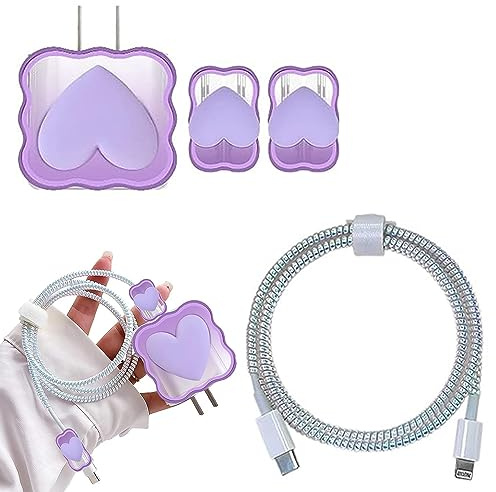 Data Cable Protector, Spiral Beautiful Charger Cable Protector Cute and Sturdy Charger Protector Compatible with iPhone 11-14 Various Models iPad Charging Cable (Purple)