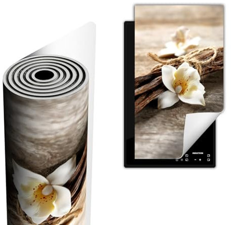 TMK ArtDeko Herdabdeckplatte Ceranfeld abdeckung Aufrollbare Matte für Induktion Einteilig 30x52 cm, Blume Holz