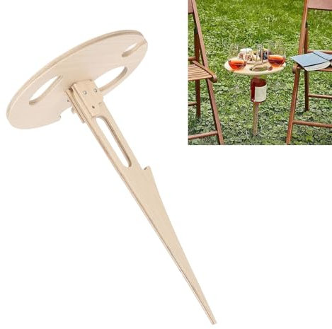 Tnfeeon Foldable Wine Table Stake with Glass Holder, Portable Wooden Wine Rack for Outdoor Camping Picnic