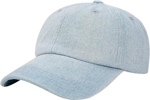 Malaxlx Helles Blau Denim Baseball Cap Damen Herren Kappe Verstellbar Baseballkappe Draußen Sun Mützen Visoren Athletic Baseball Fitted Cap Trucker Cap