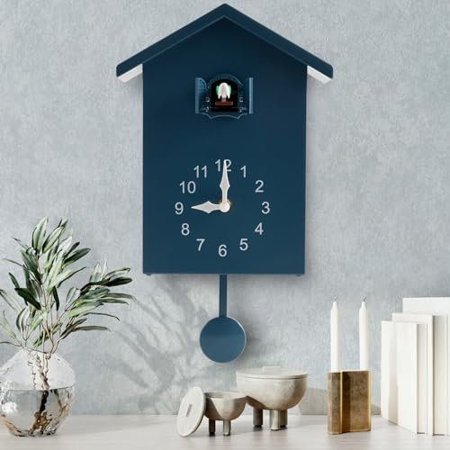 Eummy Horloge à coucou minimaliste avec carillon - Horloge à coucou délicate avec pendule - Alimentée par piles - Décoration murale pour la maison, le salon, la cuisine, le bureau
