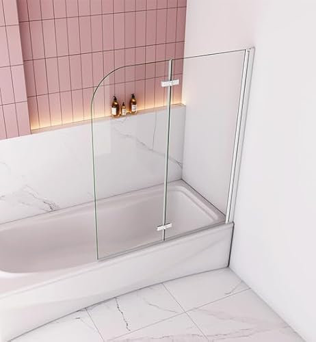 Aica Sanitär Badewannenaufsatz Dusche Duschabtrennung Duschwand für Badewanne,Mattgrau,2-tlg,Faltwand,110cm