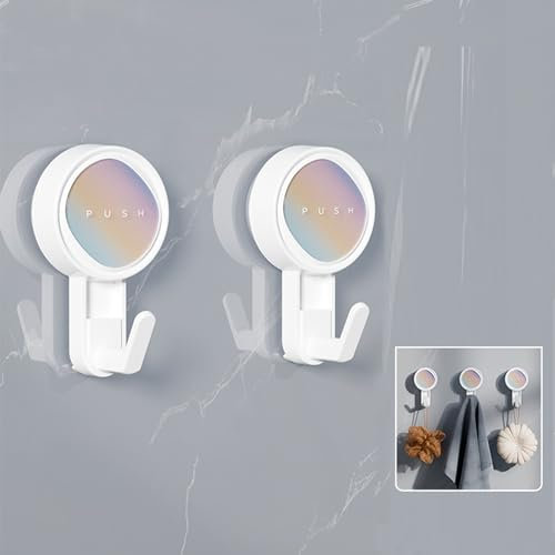 Hmfmdy Multi-Purpose Suction Cup Hooks, 2 Pack Bathroom Towel Suction Hanger, Detachable and Reusable Door Hook for Wreath, Waterproof Hanger for Bathroom, Kitchen, Window Holds Up to 5KG