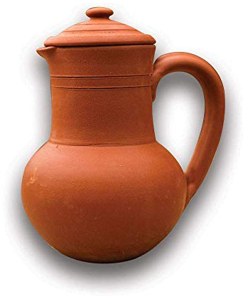 KRISHANA EXPORT STORE Carafe à eau en terre cuite faite à la main avec couvercle – Marron classique, capacité de 1,5 à 2 litres