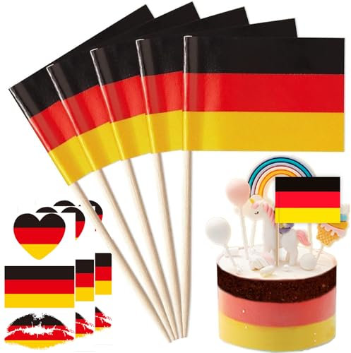 Yueser Allemagne Drapeau Cure-Dents, 200PCS Drapeau Allemand Bâton Cocktail Mini Étiquettes Alimentaires Drapeaux Cupcake Étiquette de Fromage Cocktail Stick Drapeaux pour Sandwichs Cupcake Olympiques