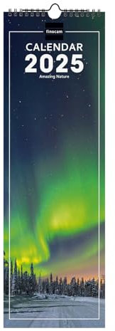 Finocam - Bebilderter Wandkalender Spiralbindung 15x48 International 2025 Monatsansicht Januar 2025 bis Dezember 2025 (12 Monate) Nature International