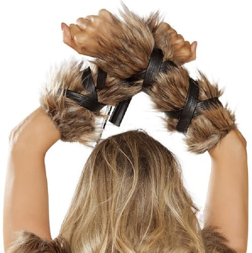 Faux Fur Long Leg Warmers and Fluffy Sleeves Set for Women, Soft Boot Shoes Cuffs Cover, Warm Furry Costume Leg Socks, Carnival Cosplay Christmas, Halloween Costume Accessories (Brown sleeves)