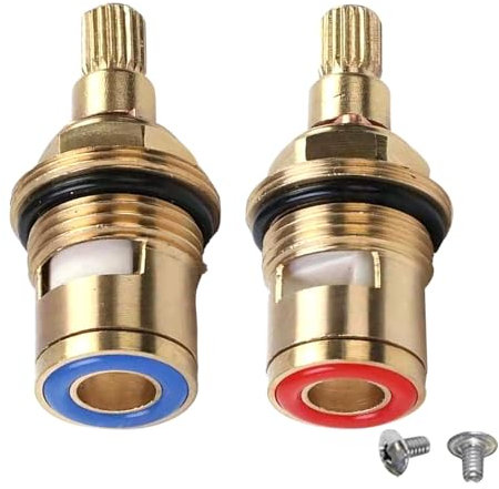 2Pcs Mixer Tap Cartridges Replacement G1/2 Thread Brass Ceramic Disc Tap Valve Insert Gland Cartridge 1/4 Turn Replacement Tap Valves with Screws Faucet Tap Hot & Cold (Gold)