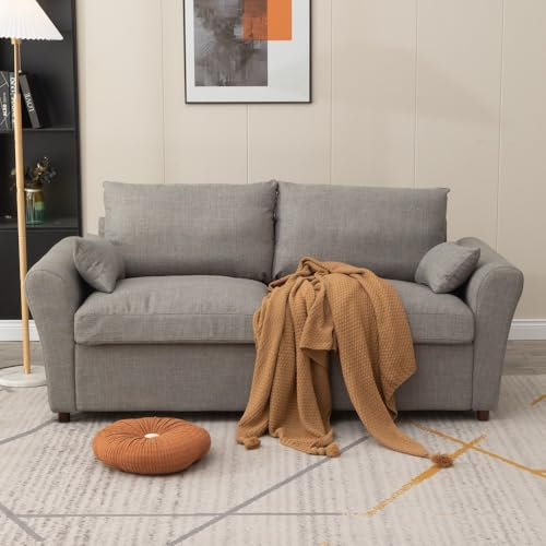 Panana 3 Seater Sofa, Comfy Couch with Under Storage, Modern Linen Fabric Love Seat, for Living Room, Small Sofa for Bedroom (Light Grey Linen Fabric, 180 x 80 cm)