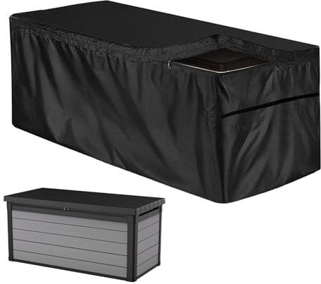 Housse pour boîtes de rangement | Coffre à coussins de jardin polyvalent Housse de coussin étanche Protection UV Imperméable Noir 210D Oxford Meubles de terrasse avec fermeture éclair