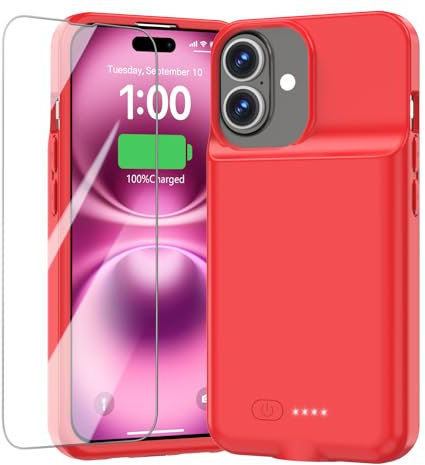 Battery Case for iPhone 16/16e,[2025 New] Fast Charging Case Charger 8500mAh Ultra-Slim Lightweight Rechargeable Battery Pack Anti-Fall TPU Powerful Juice Box for iPhone 16/16e (6.1) Red