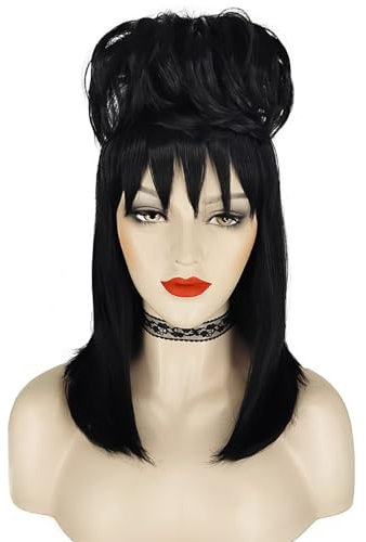 bi bi hou Damen Beetle J'uice Lydia Cosplay Perücke Schwarz Lange B'eetleJuice Verkleidung Lydia Cosplay Wig Weihnachten Halloween Karneval Party Bühnenauftritt Kostüm Zubehör Perücke Gothic
