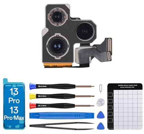 CYKJGS Caméra arrière de rechange pour iPhone 13 Pro 13 Pro Max 12 MP HD Vidéo HDR Photo principale Câble Flex Module d'objectif avec kit d'outils de réparation complet A2483 A2636 A2638 A2639 A2484