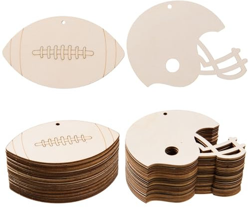 AWIZOM Holz-Fußball-Ausschnitte, unlackiert, Rugby-Helm-Ornamente, blanko, Holzscheiben für Fußball und Rugby-Helm, mit 100 m Schnur für Heimwerker, Basteln, Türhänger, Sport-Motto-Party