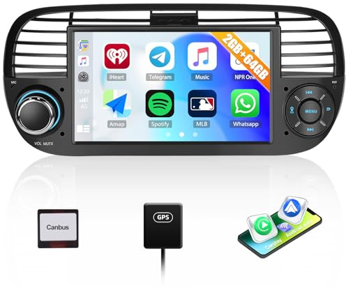 CAMECHO 2GB+64B Android 13 Car Stereo Radio for Fiat 500 2008-2014 with Wireless CarPlay Android Auto 7-Inch IPS Touchscreen Car Radio with Bluetooth GPS Navigation WiFi ASP FM RDS Radio Mirror Link