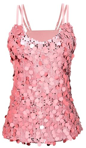 WERFORU Top da donna con paillette, con paillette, per feste, festival, outfit con glitter, Colore: rosa., M