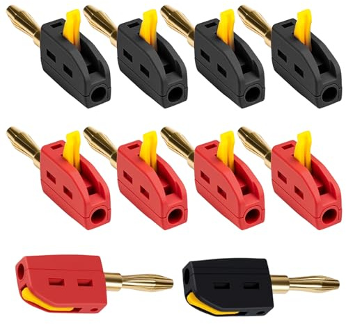 QESSUVNC 10 Stück Bananenstecker, Bananenstecker 4mm, 32A Banana Plug Bananenstecker Lautsprecher für Kabel Boxen Endstufen AV-Receiver HiFi Stereoanlagen, Schwarz Und Rot