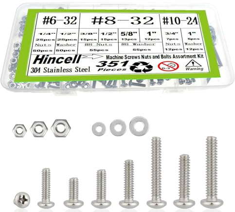 351Pcs #6-32#8-32#10-24 Machine Screws Nuts and Bolts Assortment Kit,Phillips Pan Head Assorted 304 Stainless Steel Bolts Nuts Flat Washers Bolt with Case