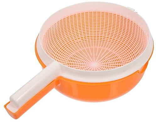 Cabilock Passoire à Pâtes en Plastique Orange à Double Couche Poignée, Panier à Légumes pour Laver et Égoutter Fruits et Légumes