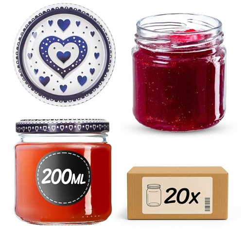 KADAX Lot de 20 bocaux de 200 ml avec couvercle Twist-Off Ø 66 mm – Verres à dessert à paroi épaisse et hermétique, passent au lave-vaisselle, idéaux pour les confitures et les conserves