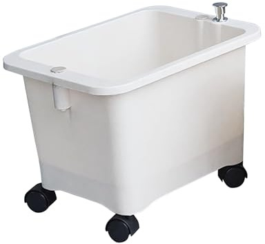 Lavandino in plastica for lavanderia con ruote girevoli e sistema di scarico One-touch, ideale for lavanderie, scantinati o officine in garage(L)