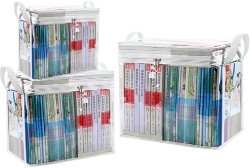 PolMinrs Storage Boxes 3-Pack, Foldable Plastic Boxes with Lids for Book Storage, Transparent Design for Quick Access to Items. Different Sizes of Garden Storage Box Suitable for Storing Books (White)