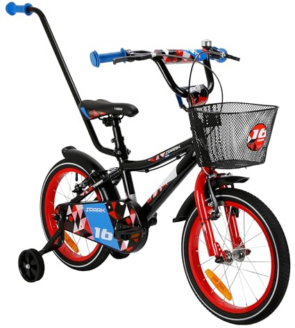 MIRAVO Kinderfahrrad 12 16 Zoll - Fahrrad Kinder - für Jungen von 2-6 Jahren - Mit Stützrädern Schubstange Aluminiumrahmen
