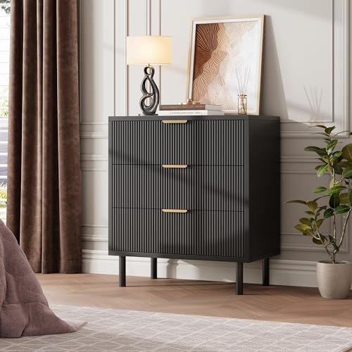 Garvee Commode Chambre avec 3 Tiroirs, Meuble de Rangement Moderne avec Pieds en Métal, Commode en Bois pour Salon et Entrée 70x40x77 cm