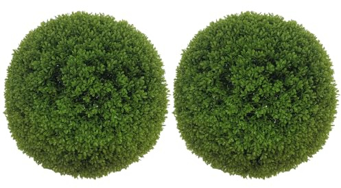 HOMCOM Juego de 2 plantas artificiales con forma de bola de boj, diámetro de 40 cm, plantas artificiales decorativas de interior y exterior, verde