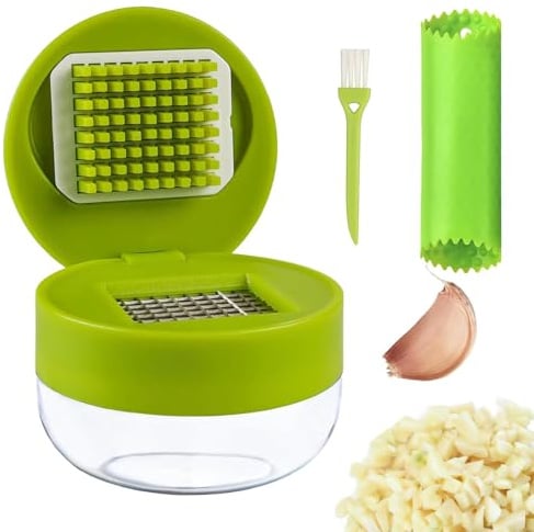Knoblauchpresse Set,Knoblauchschneider,Würfelschneider Set | Mit Silikon Knoblauchschäler Reinigungsbürste,Edelstahlklingen In Lebensmittelqualität,Für Zerkleinerten Knoblauch Ingwer