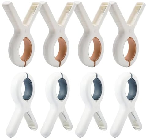 8 PCS Beach Towel Clips for Sun Loungers, Beach Towels Clothes Pin Quilt Drying Windproof Laundry Peg Hanging, Non-Slip Towel Pegs, for Sun Lounger Washing Line with Drawstring Organizer