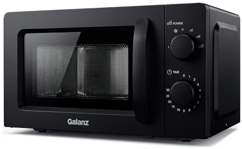 Galanz Mikrowelle 20L 700W, Solo Mikrowellengerät mit Drehregler, 6 Leistungsstufen, Drehteller aus Glas & Sichtfenster, einfache Bedienung, Schwarz, P70J20J-P5