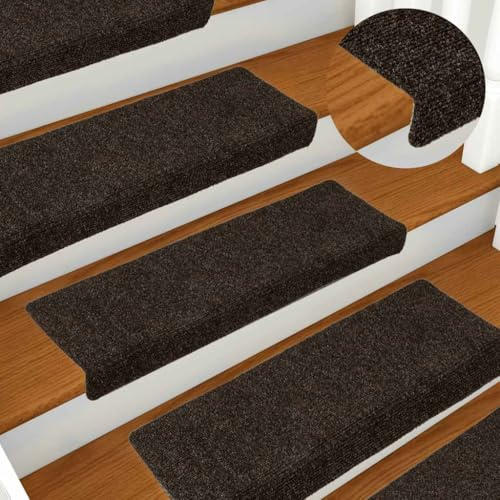 FWIKDUN Selbstklebende rutschfeste Stufenmatten Dunkelbraun 15 Stück mit rechteckigem Rand, Treppenmatten 65x21x4 cm, Selbstklebende Stufenmatten 15 Stück