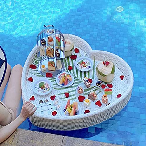 Bandeja Flotante De Ratán Con Asas Ergonómicas,Bandeja Servicio Multiusos Para Piscina,Diseñada Para Bebidas,Brunch,Frutas Y Bocadillos En Spas,Baños Y Eventos Al Aire Libre White-80*80*20cm