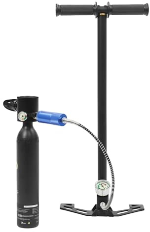 Mini bouteille d'oxygène de plongée 0,5 l avec pompe à main haute pression, portable, réutilisable, pour la plongée en apnée, le sauvetage de l'eau, le soutien respiratoire d'urgence, etc. (noir)